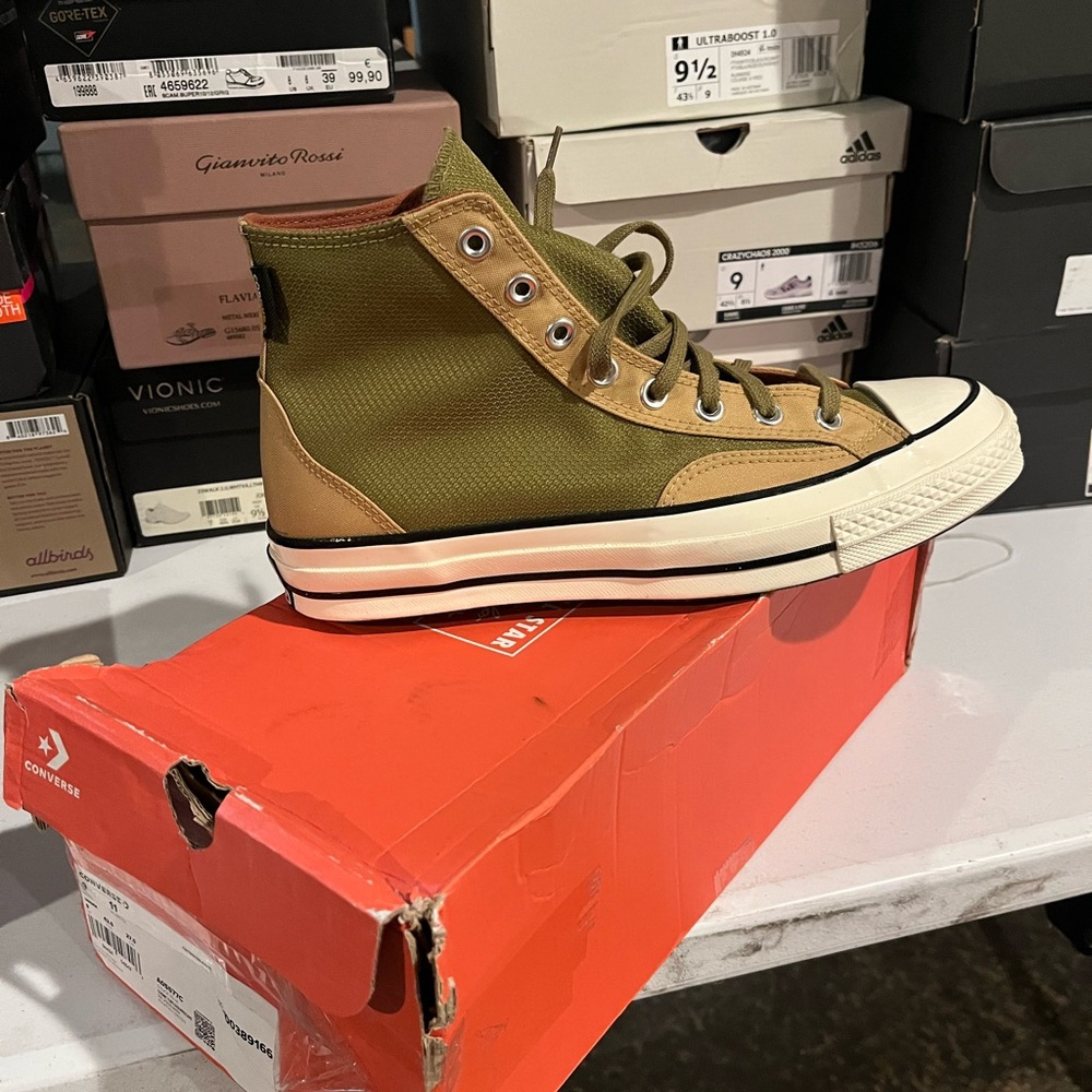 Converse High-Top Sneakers in Olive and Tan